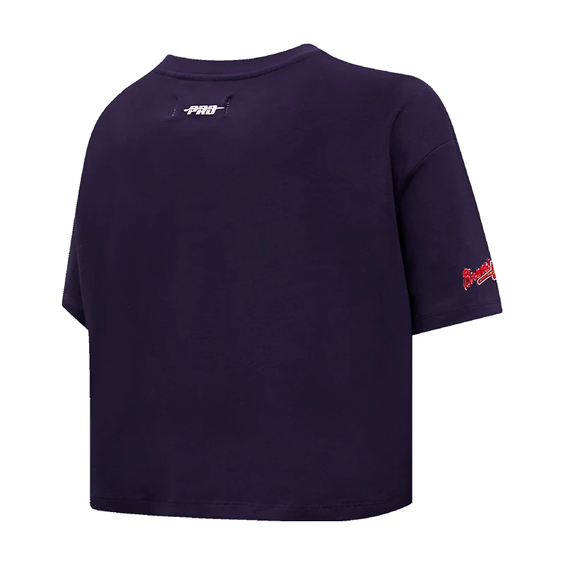 T-shirt court Pro Standard pour femmes, bleu marine, Atlanta Braves, Painted Sky Boxy