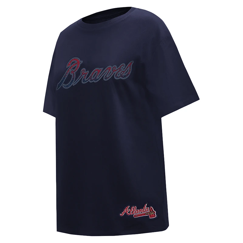 Women's Pro Standard  Navy Atlanta Braves Rhinestone Slim Fit T-Shirt