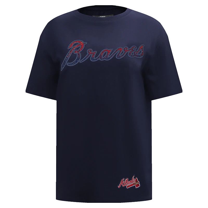 Women's Pro Standard  Navy Atlanta Braves Rhinestone Slim Fit T-Shirt