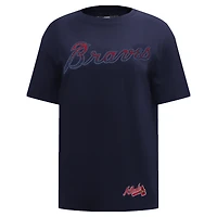 Women's Pro Standard  Navy Atlanta Braves Rhinestone Slim Fit T-Shirt