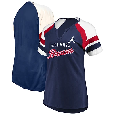 Women's Profile  Navy Atlanta Braves Arched Notch Neck T-Shirt