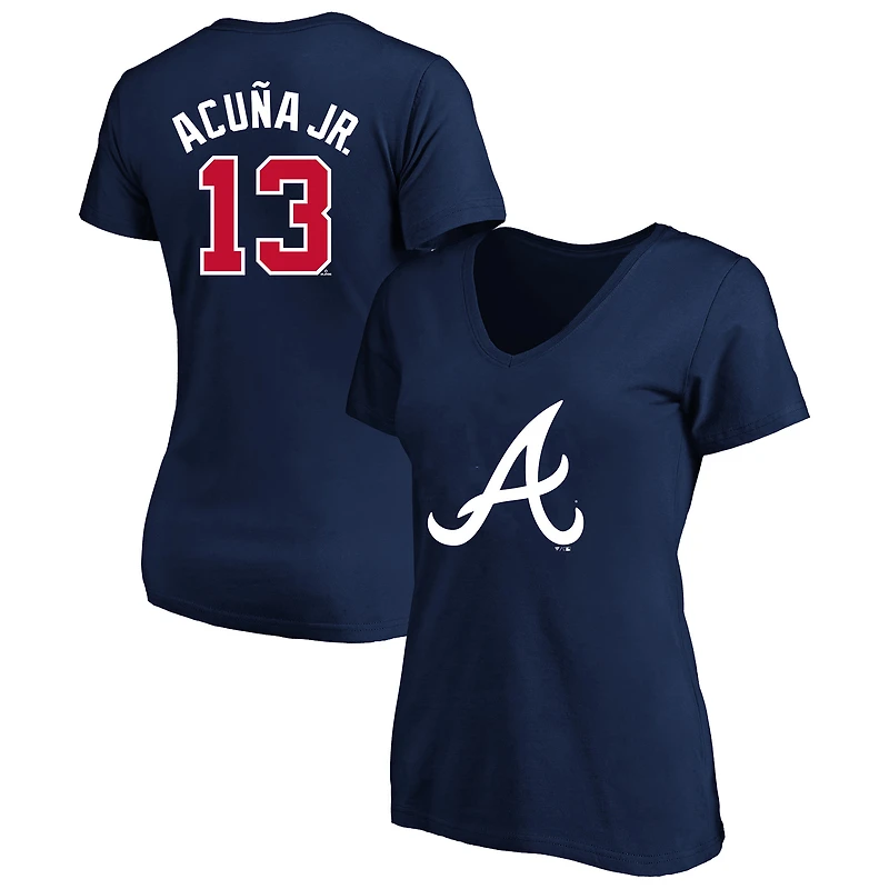 Women's Profile Ronald Acuña Jr. Navy Atlanta Braves Plus Name & Number V-Neck T-Shirt