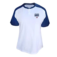 Profil féminin Ronald Acuña Jr. T-shirt Henley raglan blanc Atlanta Braves grande taille avec nom et numéro