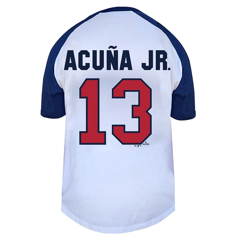 Women's Profile Ronald Acuña Jr. White Atlanta Braves Plus Name & Number Raglan Henley T-Shirt