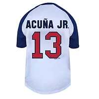 Women's Profile Ronald Acuña Jr. White Atlanta Braves Plus Name & Number Raglan Henley T-Shirt