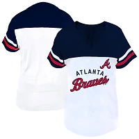 Profil femme T-shirt à col en V blanc/marine Atlanta Braves grande taille deux bandes