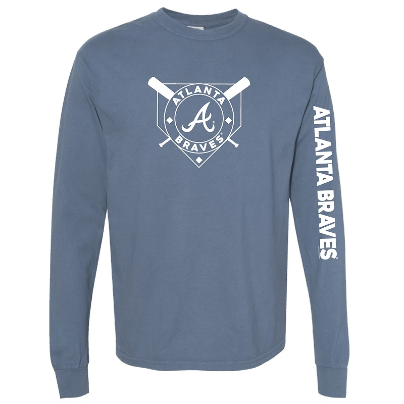 T-shirt à manches longues teinté pigmenté bleu marine Atlanta Braves pour femme, doux comme un raisin