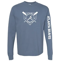 T-shirt à manches longues teinté pigmenté bleu marine Atlanta Braves pour femme, doux comme un raisin