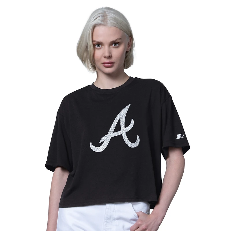 Women's Starter Black Atlanta Braves Holy Grail Boxy Cropped T-Shirt