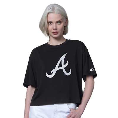 Women's Starter  Black Atlanta Braves Holy Grail Boxy Cropped T-Shirt