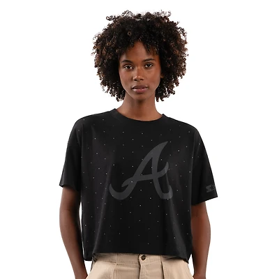Women's Starter Black Atlanta Braves Rhinestone Sprinkle Boxy Cropped T-Shirt