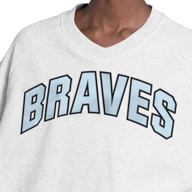 Women's Starter  Gray Atlanta Braves Show Up Fashion Cropped V-Neck Sweatshirt