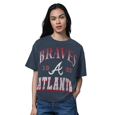 T-shirt surdimensionné bleu marine chiné pour femme, inspiré du Temple de la renommée des Braves d'Atlanta