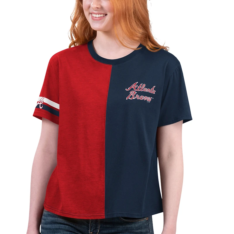 T-shirt Starter pour femmes, bleu marine/rouge, Atlanta Braves Power Move