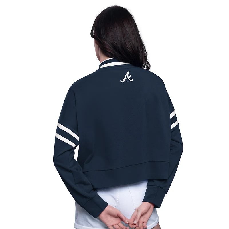 Women's Starter Navy Atlanta Braves Power Play Cropped Pullover Sweatshirt