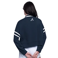 Women's Starter Navy Atlanta Braves Power Play Cropped Pullover Sweatshirt