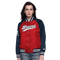 Women's Starter Red/Navy Atlanta Braves Home Run Full-Snap Varsity Jacket
