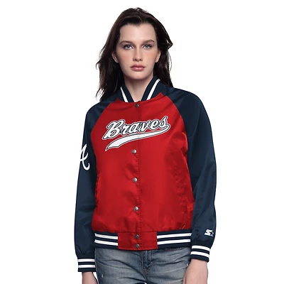 Veste universitaire à boutons-pression Homerun des Braves d'Atlanta pour femme rouge/bleu marine