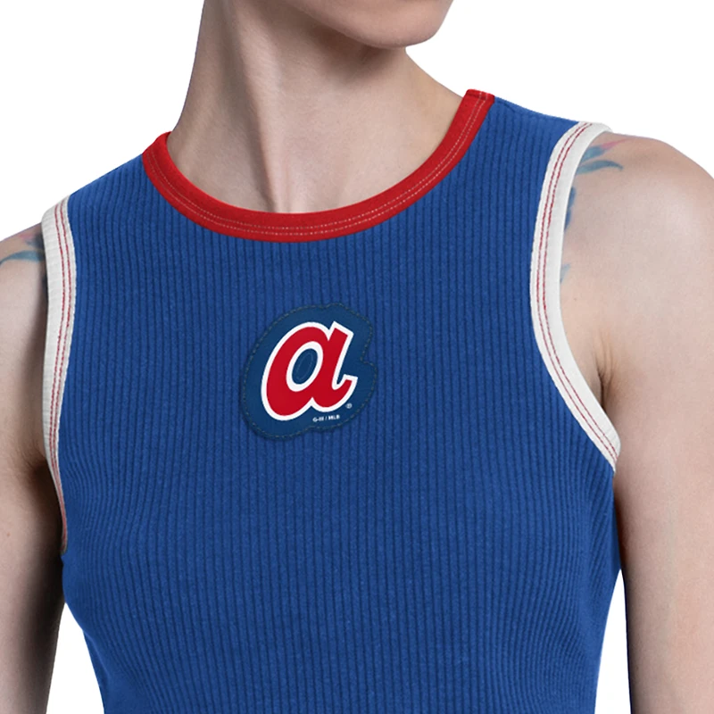 Débardeur court Starter Royal Atlanta Braves Cooperstown Play the Ball pour femmes