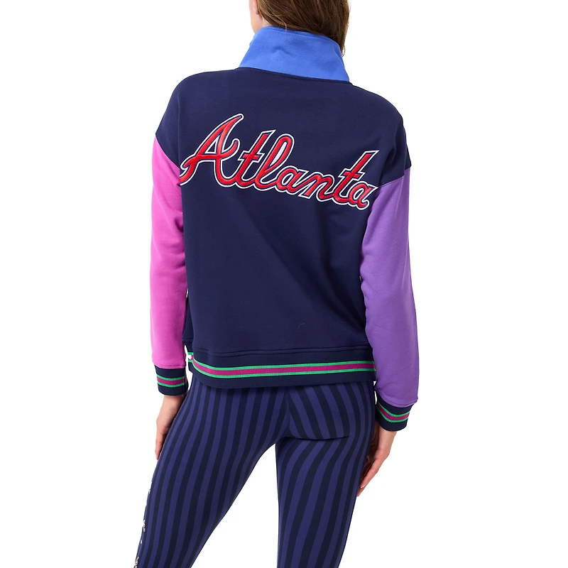 Women's Terez Navy/Blue Atlanta Braves Classic Colorblock Quarter-Zip Sweatshirt