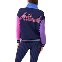 Women's Terez Navy/Blue Atlanta Braves Classic Colorblock Quarter-Zip Sweatshirt