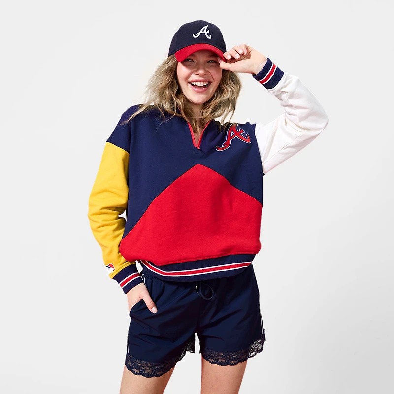 Sweat-shirt classique à col zippé et blocs de couleurs bleu marine Terez des Braves d'Atlanta pour femme