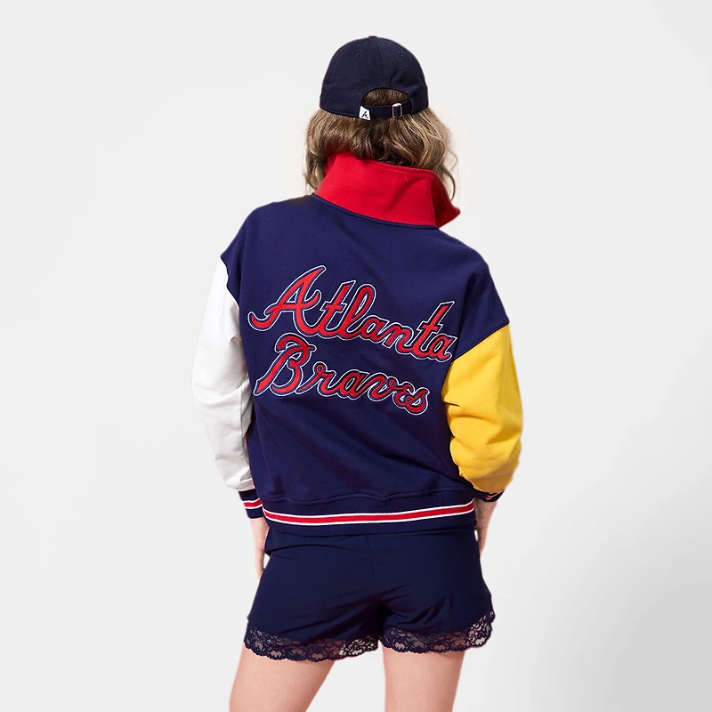 Sweat-shirt classique à col zippé et blocs de couleurs bleu marine Terez des Braves d'Atlanta pour femme