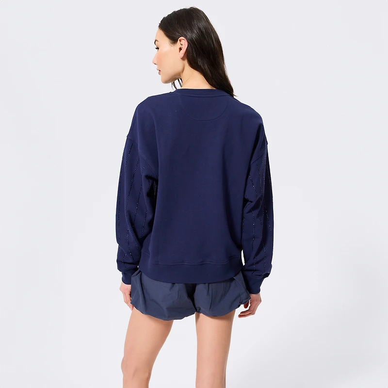Sweat-shirt à col rond Terez pour femme, bleu marine, rayures et logo pierres précieuses, Atlanta Braves