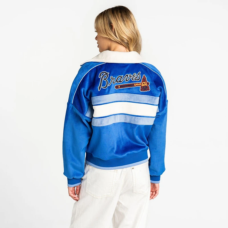 Women's The Wild Collective Blue Atlanta Braves Velvet Cord Full-Zip Jacket