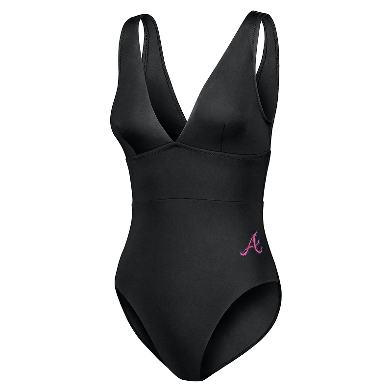Maillot de bain une pièce moderne à col en V pour femme Tommy Bahama noir Atlanta Braves Palm