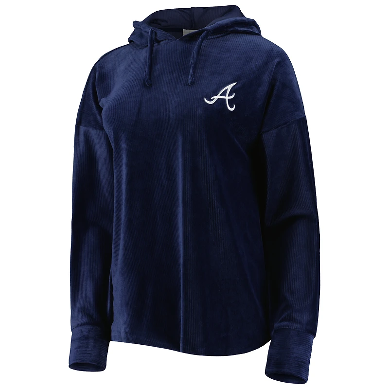 Women's Touch Navy Atlanta Braves End Line Pullover Hoodie