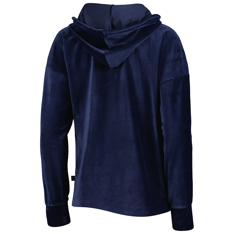Women's Touch Navy Atlanta Braves End Line Pullover Hoodie