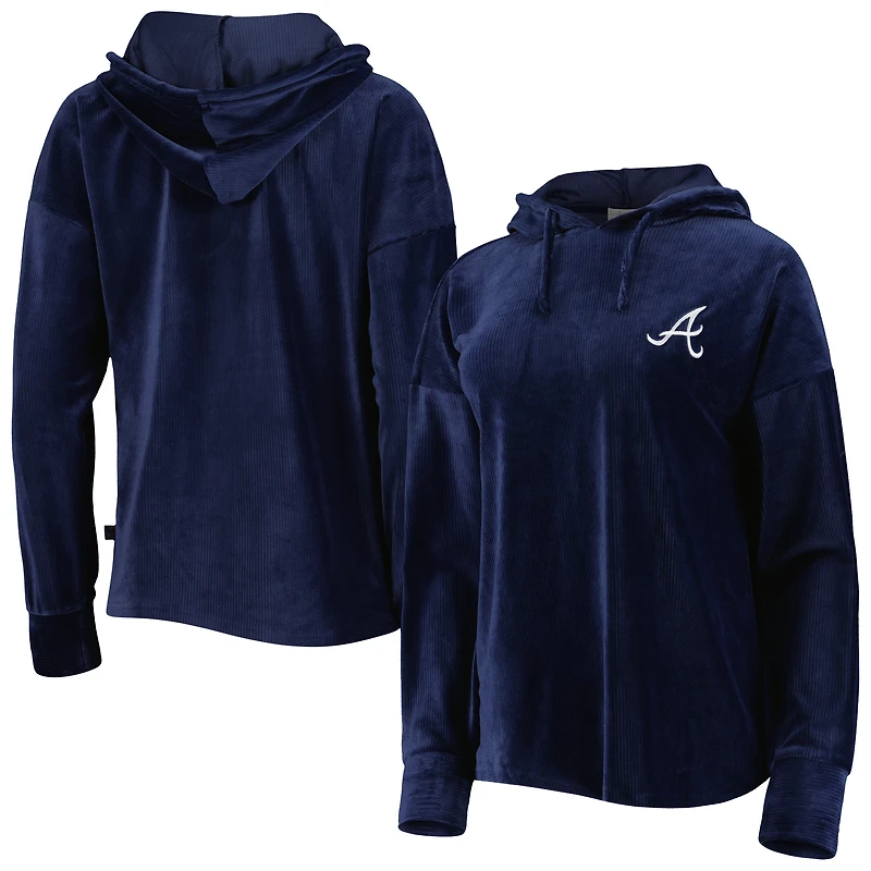 Women's Touch Navy Atlanta Braves End Line Pullover Hoodie