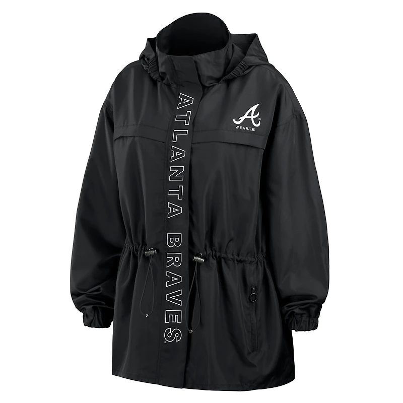 Women's WEAR by Erin Andrews Black Atlanta Braves Full-Zip Windbreaker Hoodie Jacket