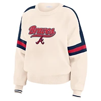 Women's WEAR by Erin Andrews  Cream Atlanta Braves Stripe Pullover Sweater