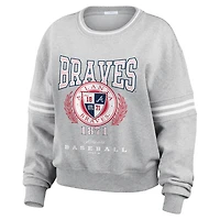 Women's WEAR by Erin Andrews Heather Gray Atlanta Braves Domestic Crest Pullover Sweatshirt