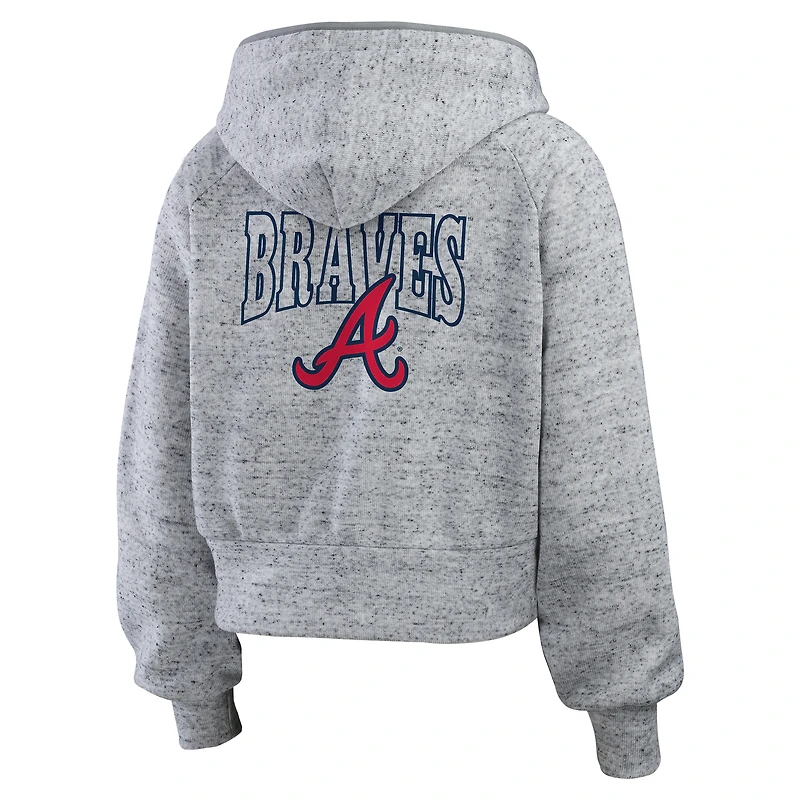 Women's WEAR by Erin Andrews  Heather Gray Atlanta Braves Speckled Fleece Cropped Full-Zip Hoodie