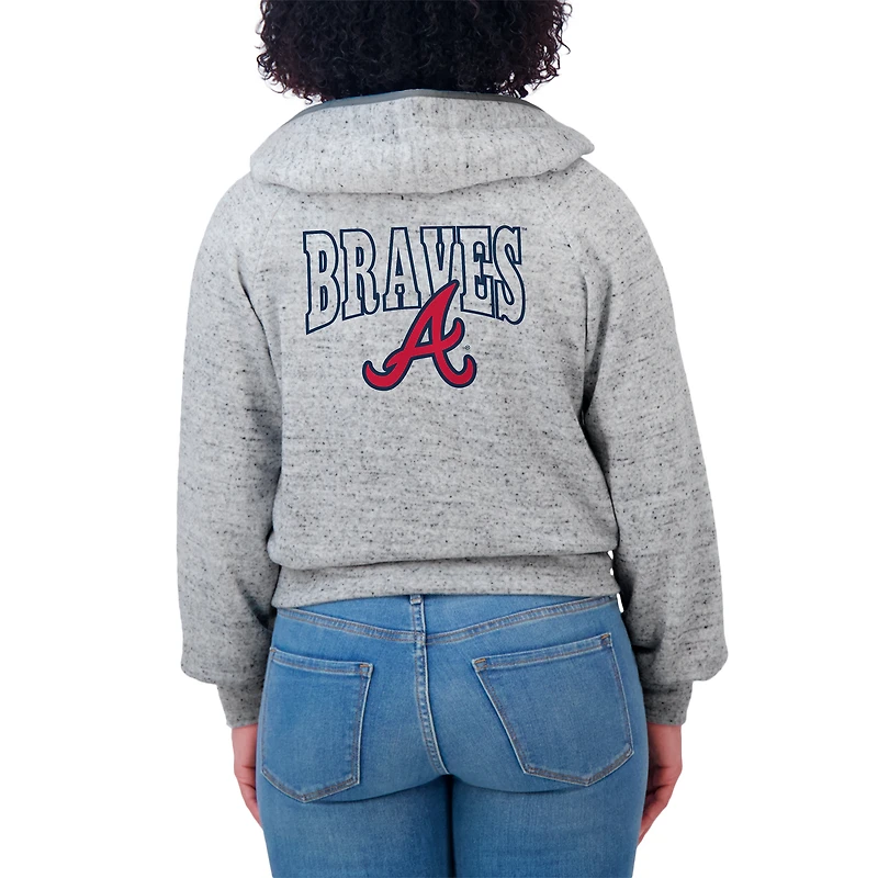 Sweat à capuche court en polaire moucheté gris chiné WEAR by Erin Andrews pour femme des Atlanta Braves