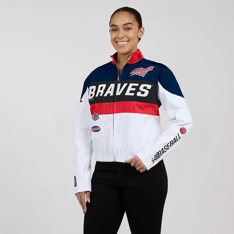Women's WEAR by Erin Andrews  Navy/White Atlanta Braves Racing Full-Zip Jacket