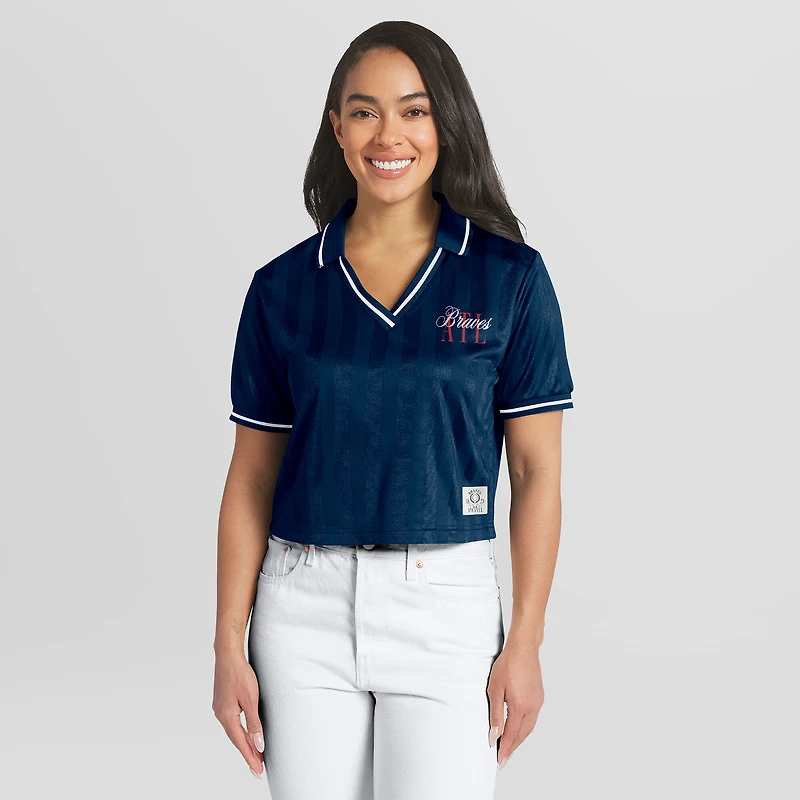Women's WEAR by Erin Andrews Navy Atlanta Braves Cropped V-Neck Polo