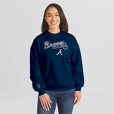 Women's WEAR by Erin Andrews Navy Atlanta Braves Heavyweight Crew Neck Sweatshirt