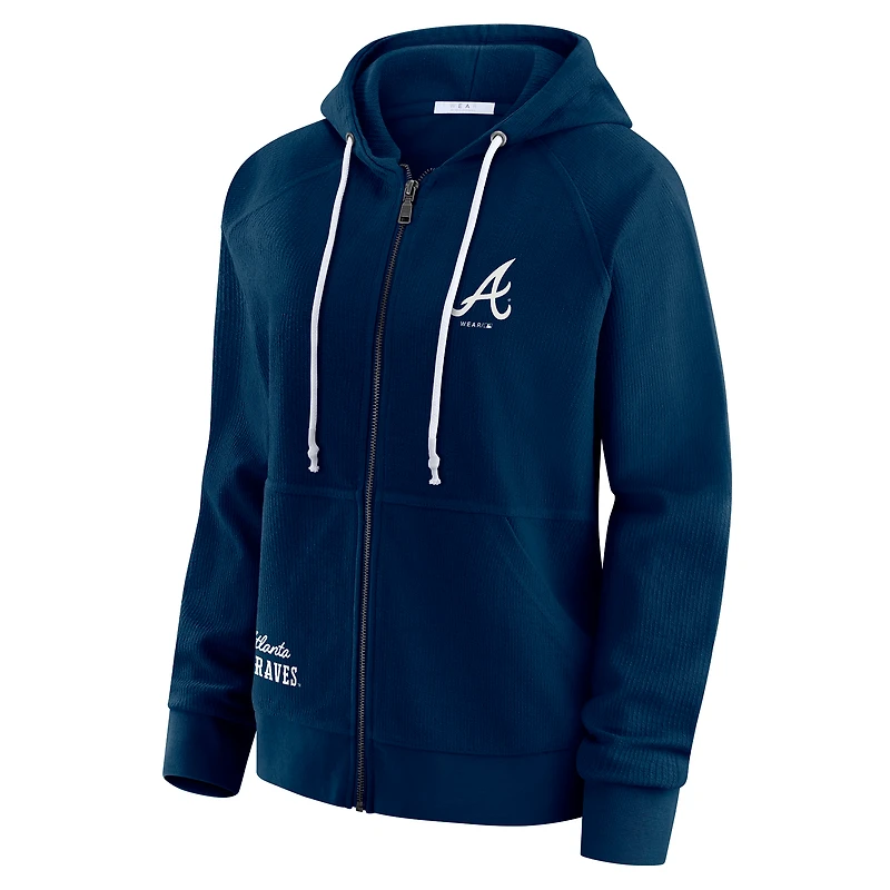 Women's WEAR by Erin Andrews Navy Atlanta Braves Vintage Full-Zip Raglan Hoodie