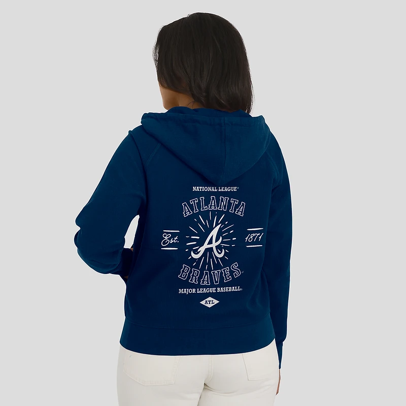 Women's WEAR by Erin Andrews Navy Atlanta Braves Vintage Full-Zip Raglan Hoodie