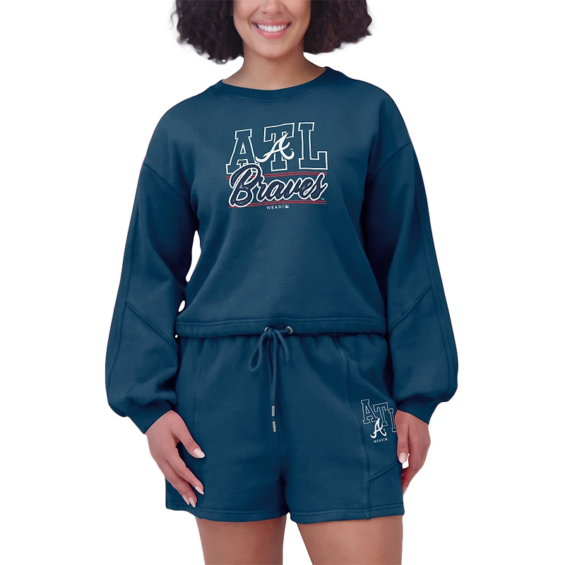 Women's WEAR by Erin Andrews  Navy Atlanta Braves Washed Fleece Sweatshirt & Shorts Lounge Set