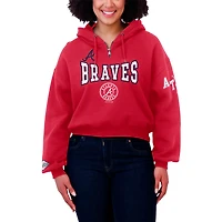 Women's WEAR by Erin Andrews Red Atlanta Braves  Patch Quarter-Zip Hoodie