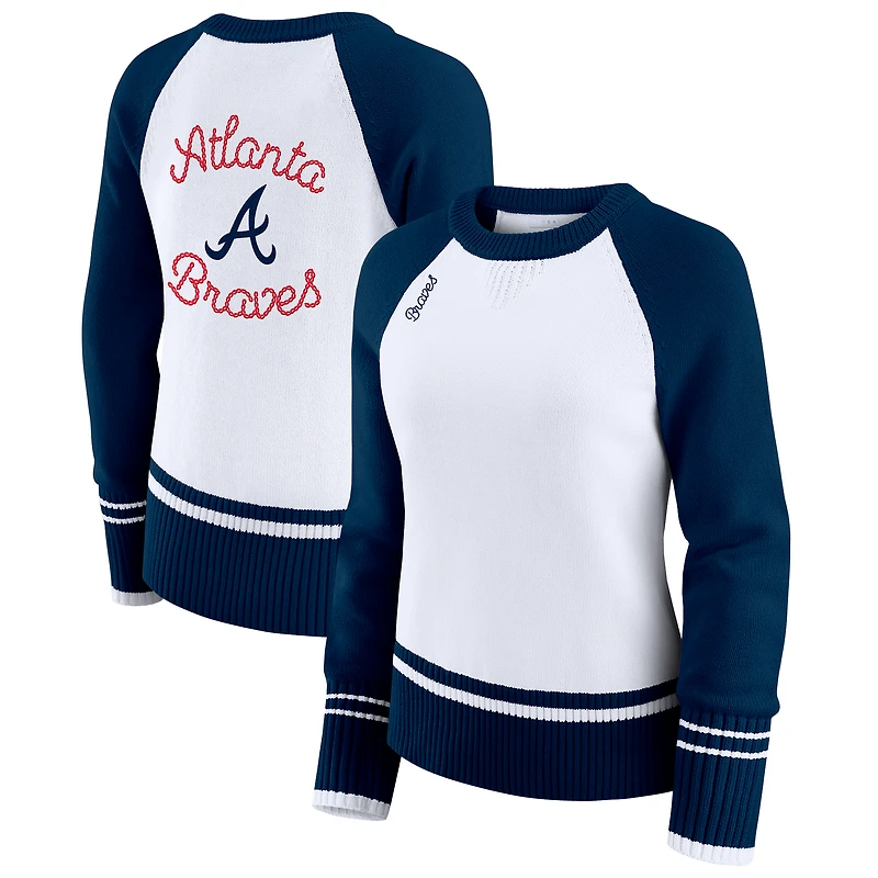 Pull raglan colorblock blanc des Braves d'Atlanta pour femme par Erin Andrews