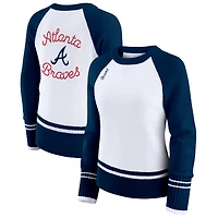 Pull raglan colorblock blanc des Braves d'Atlanta pour femme par Erin Andrews