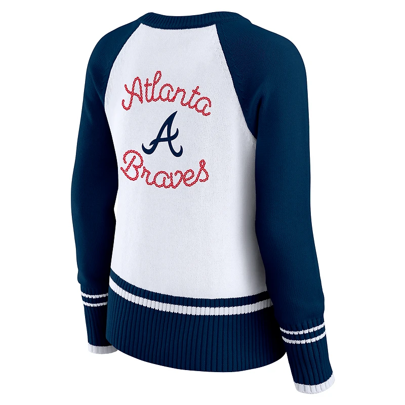 Women's WEAR by Erin Andrews White Atlanta Braves Colorblock Raglan Sweater