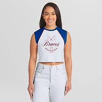 Débardeur raglan court blanc Atlanta Braves Cooperstown de la marque WEAR by Erin Andrews pour femmes