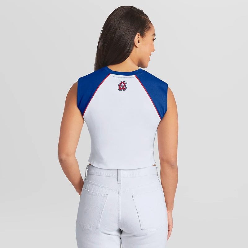 Women's WEAR by Erin Andrews White Atlanta Braves Cooperstown Cropped Raglan Tank Top